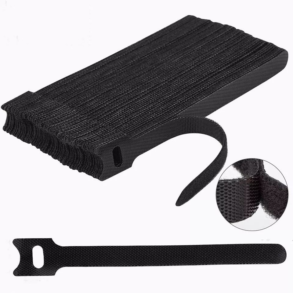 50Pcs Cable Straps Black Wire Cord Hook Loop Ties Reusable Fastening Organizer