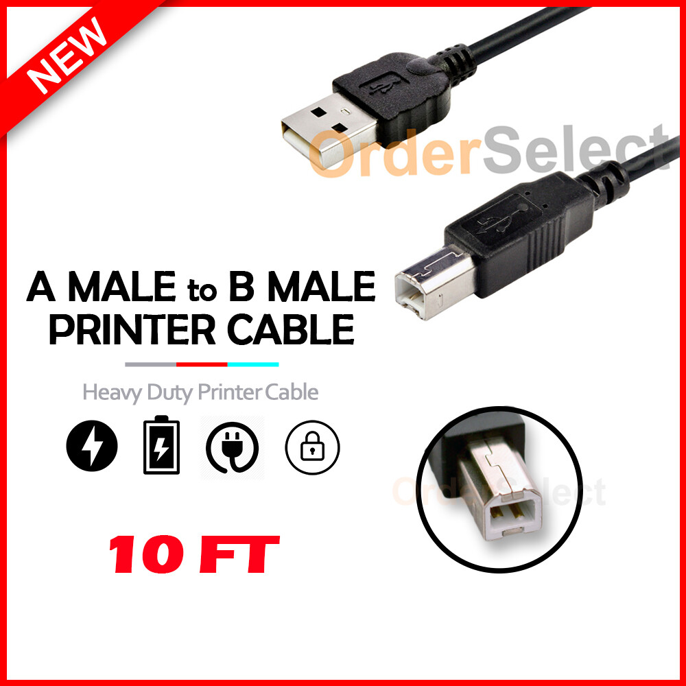 HIGH QUALITY 10 FT USB 2.0 A TO B BLACK CABLE STANDARD USB PRINTER CABLE 10 FT