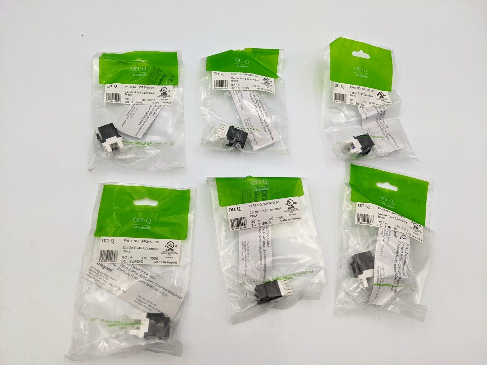 6 Pcs Legrand ON-Q WP3450-BK Keystone Connector CAT5E RJ45 Black Insert Data NOS