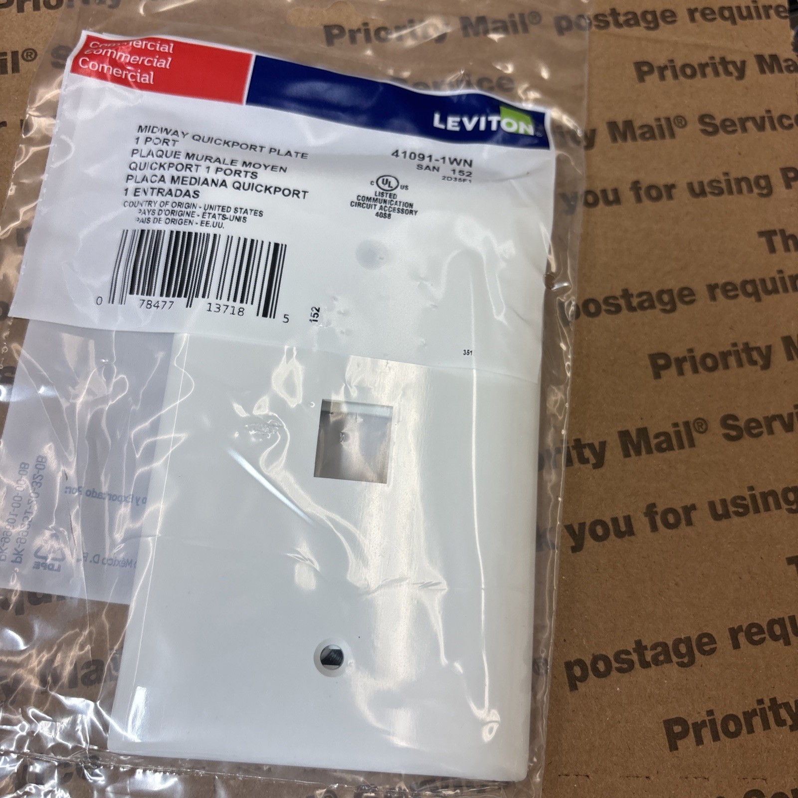 Leviton 41091-1WN Midway Quickport plate 1 Port White (QTY 25)