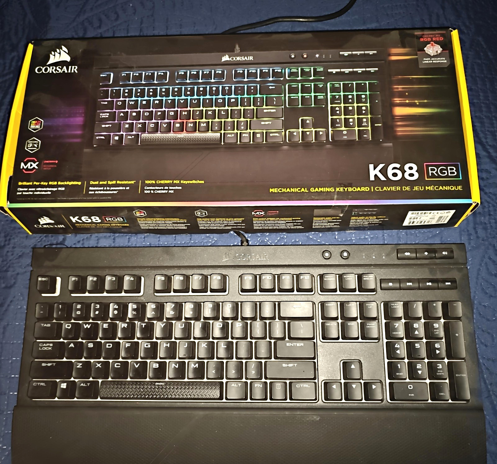 Corsair K68 RGB Wired Mechanical Illuminated Keyboard, Black, English QWERTY