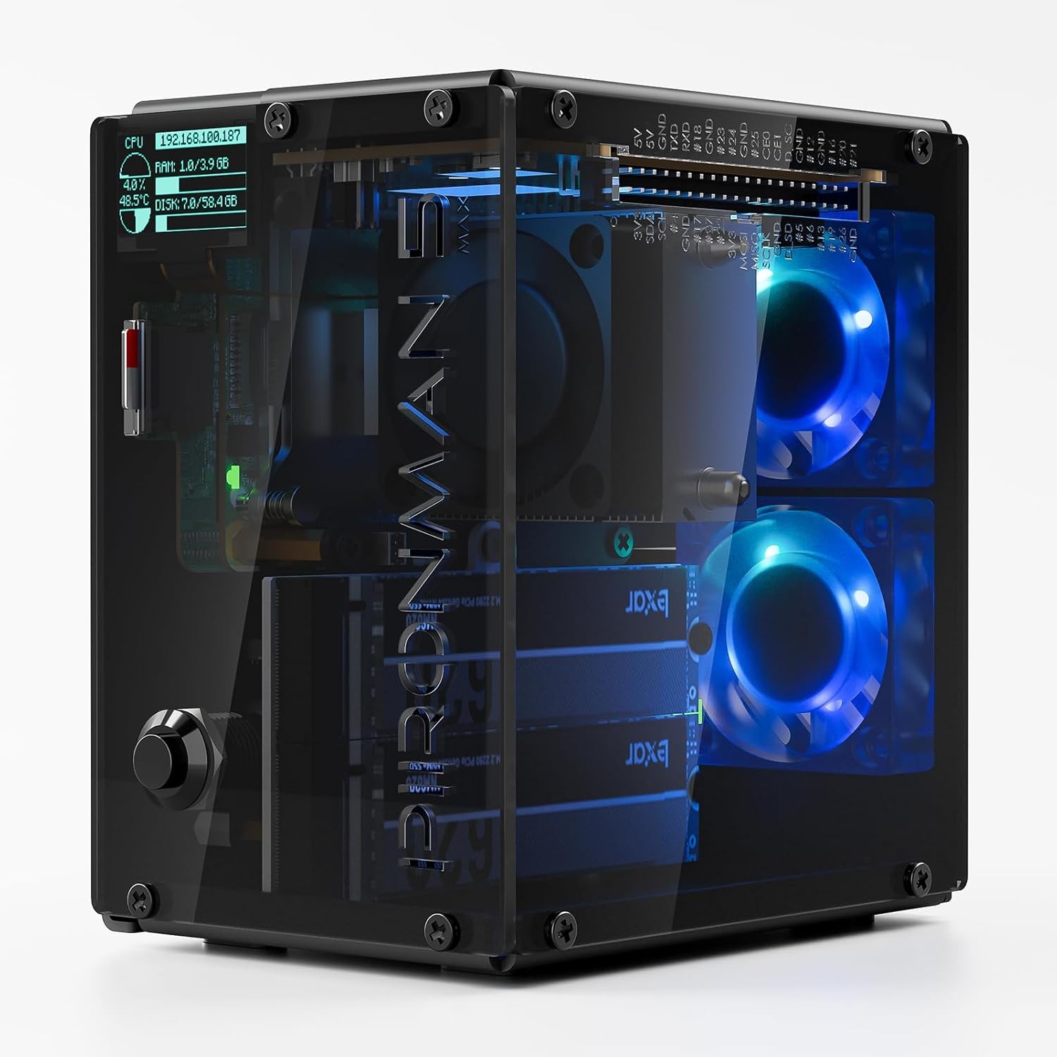 Pironman 5-MAX Dual Nvme M.2 SSD Pcie PC Case for Raspberry Pi 5 NAS RAID 0/1 Ha