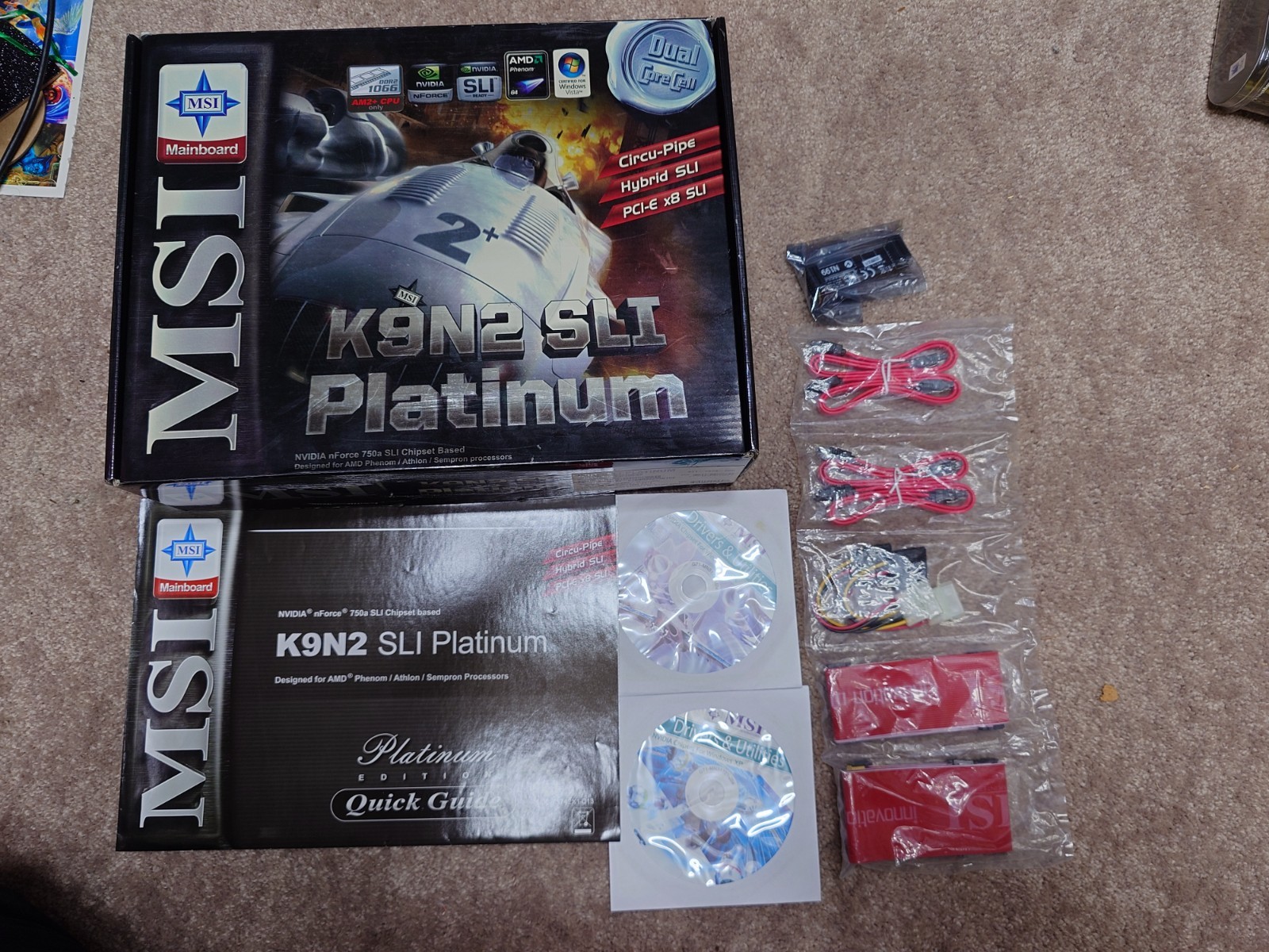 RARE MSI K9N2 Platinum BOX CD CABLES MANUAL ONLY NO MOTHERBOARD SEE PHOTOS 