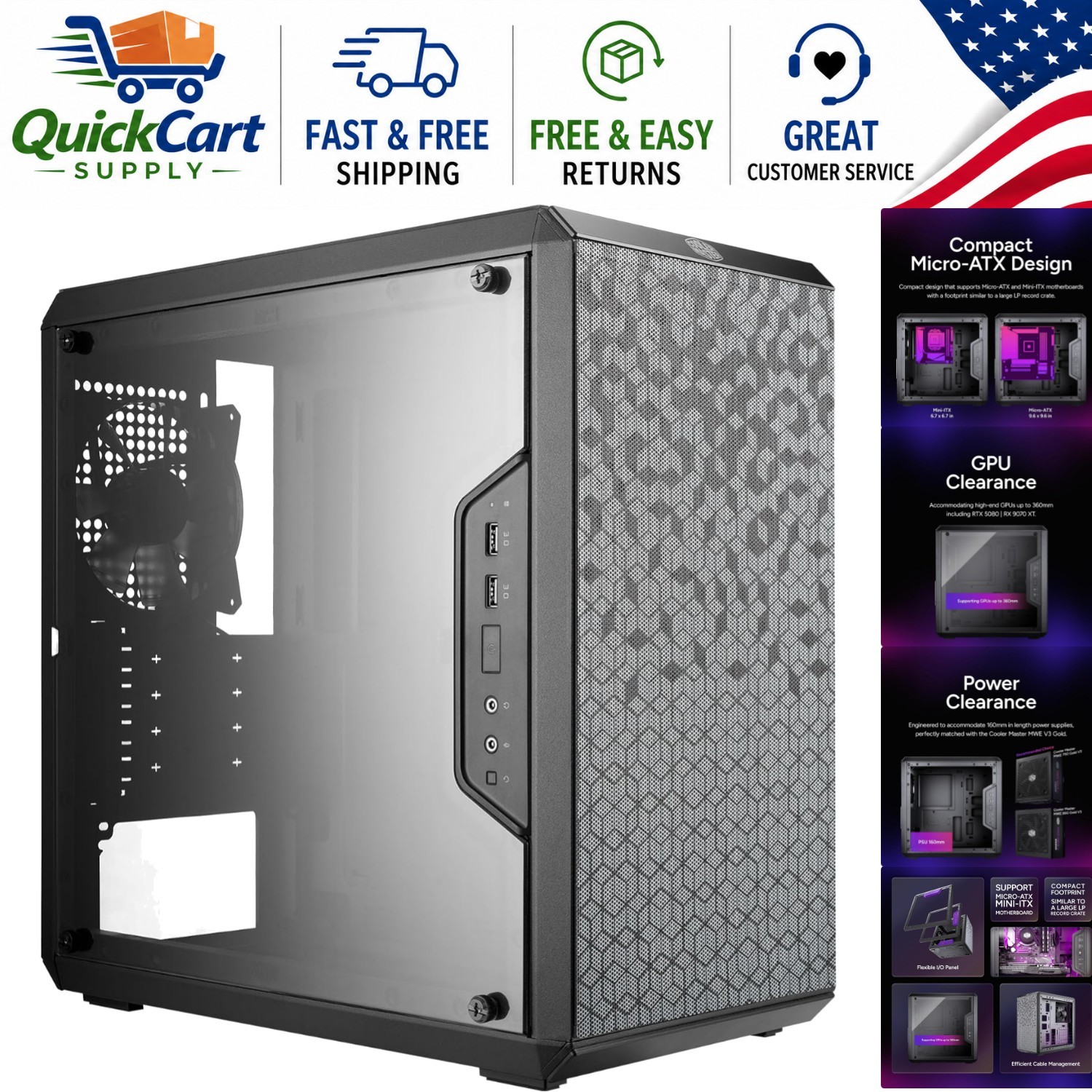 Elegant Micro-ATX PC Case with High Airflow & Transparent Side Panel
