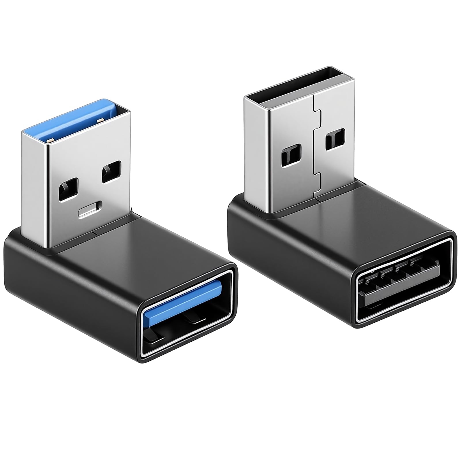 2 Pack Right Angle USB 3.0 Adapter 90 Degree Male to Female Extender for PC