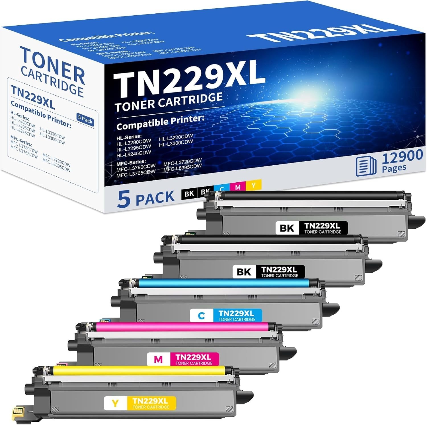 5PK TN229XL TN229 Compatible Toner Cartridges 5 Pack Replacement for Brother