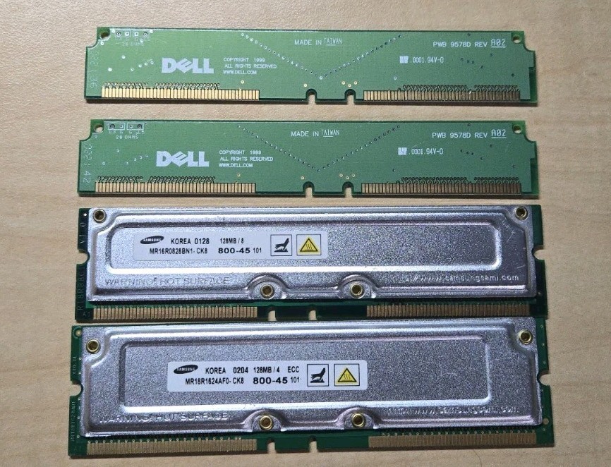 Samsung 256MB Kit 2x128MB PC800-45 ECC RDRAM RIMM MR16R1624AF0-CK8 CRIMMs RAMBUS