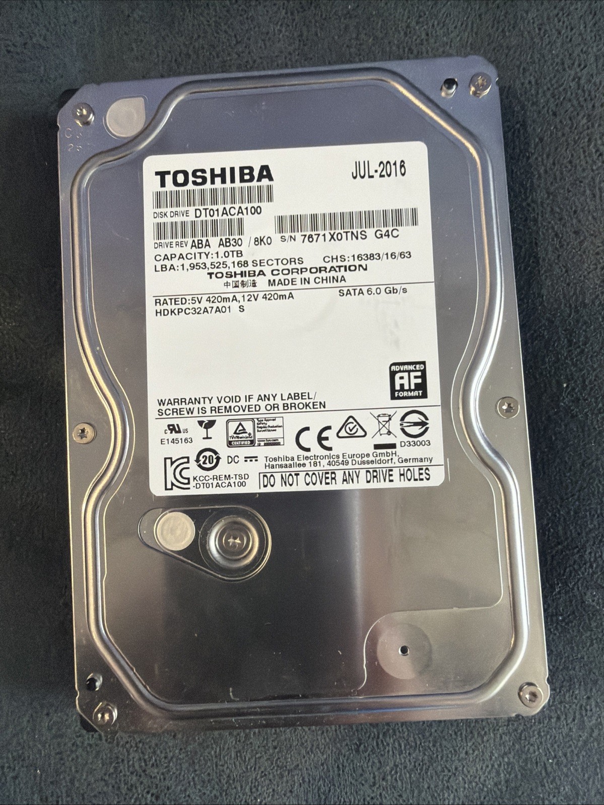Toshiba 3.5" DT01ACA100 1TB eSATA III 6Gbps HDD