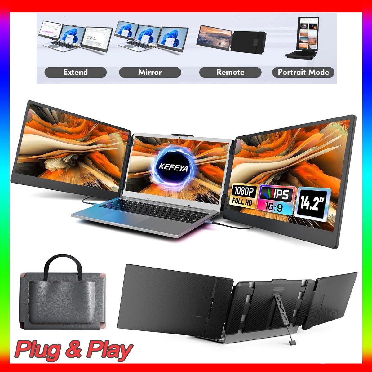 14.2" Laptop Screen Extender Portable Triple Monitor HD IPS for Laptop KEFEYA S2