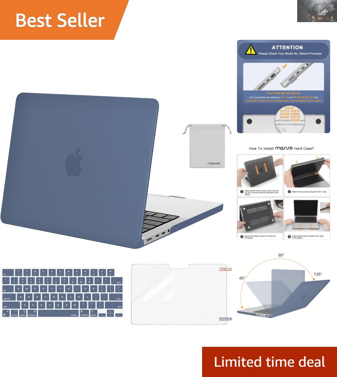 Elegant Steel Blue Hard Shell Case for MacBook Pro 14'' (2021-2025)