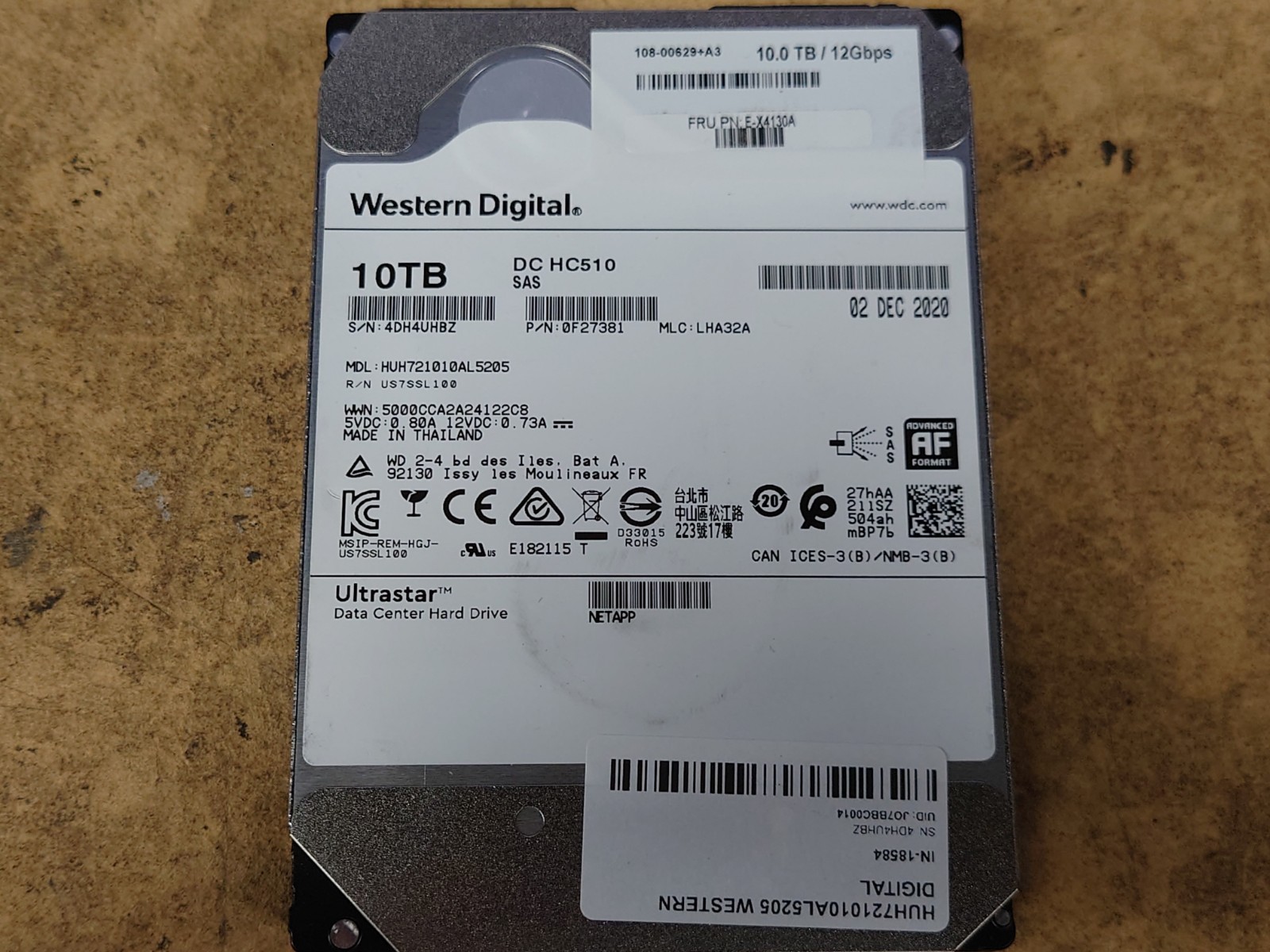 Western Digital UltraStar HE10/ DC HC510 Series 10TB SATA 12GB/s (0F27381)
