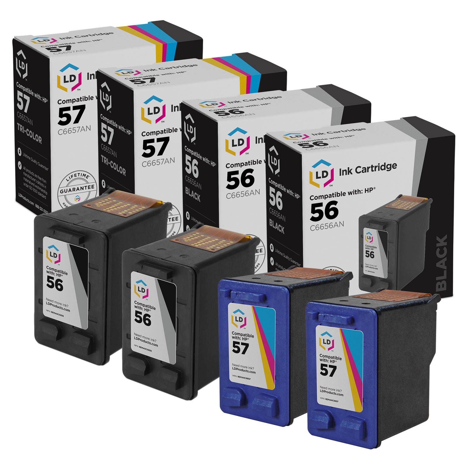 LD Replacements for HP 56 C6656AN HP 57 C6657AN 2 Black & 2 Color