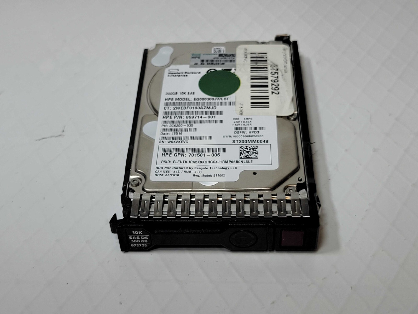 HPE 300GB 6Gbps 10K 2.5" DP SAS Server Hard Drive w/ SC 872735 EG000300JWEBF