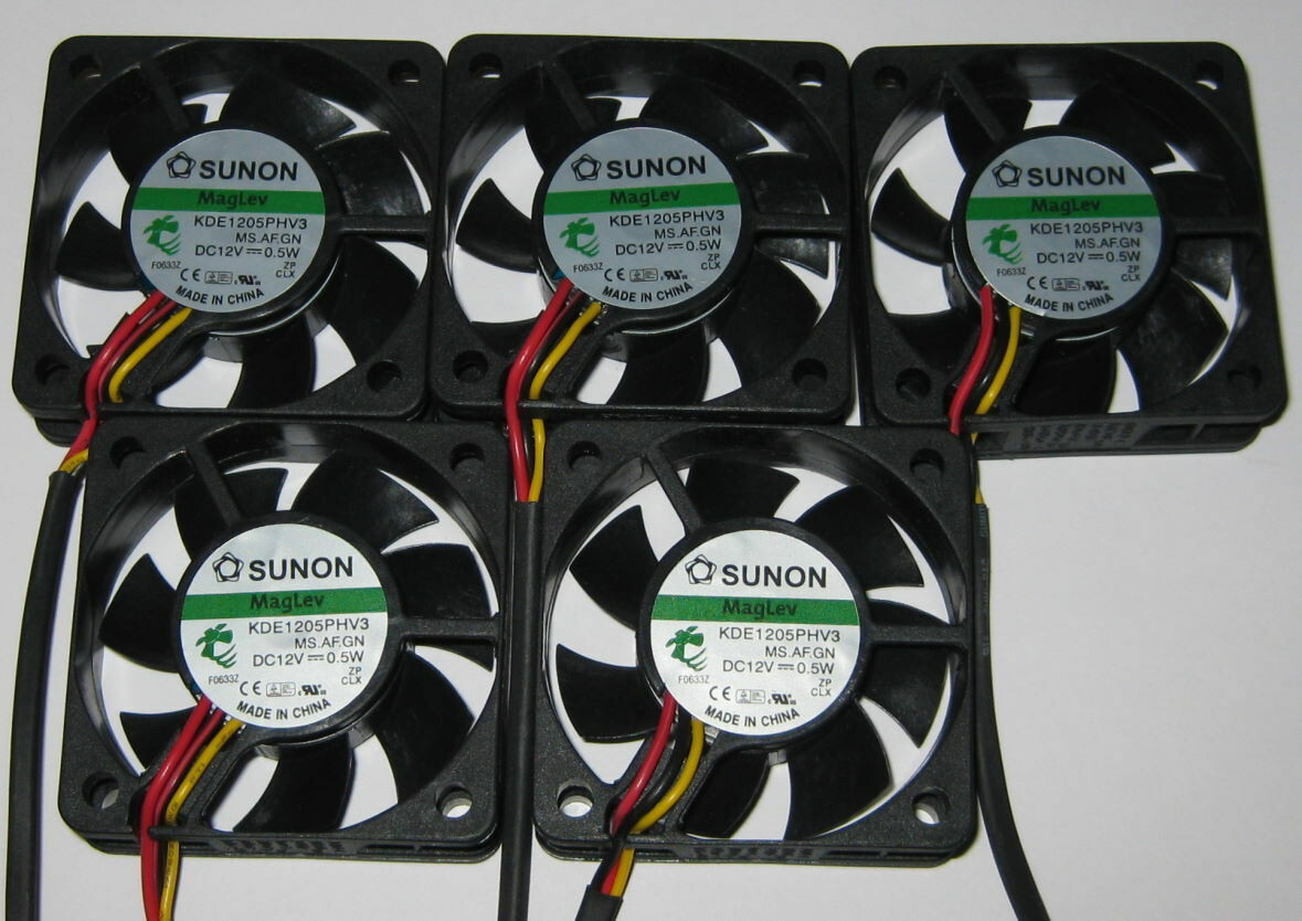 5 X Sunon 50 mm Quiet Cooling Fan - 12 V - 10 CFM - 22 dB - KDE1205 Tach Output