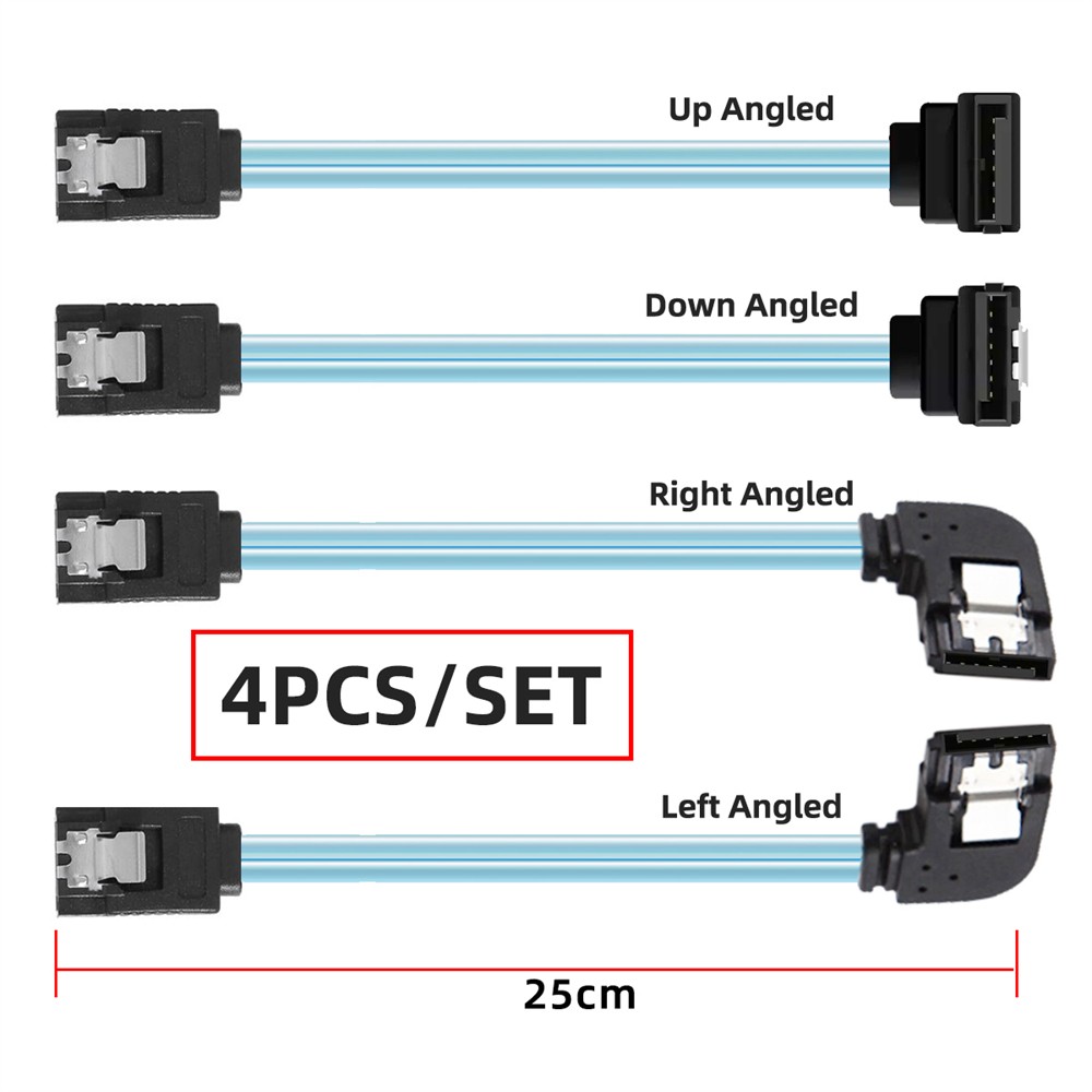 4 Pack SATA 3.0 Cable,SATA III 7Pin 90 Degree Angled Data Extension Cable 0.25M