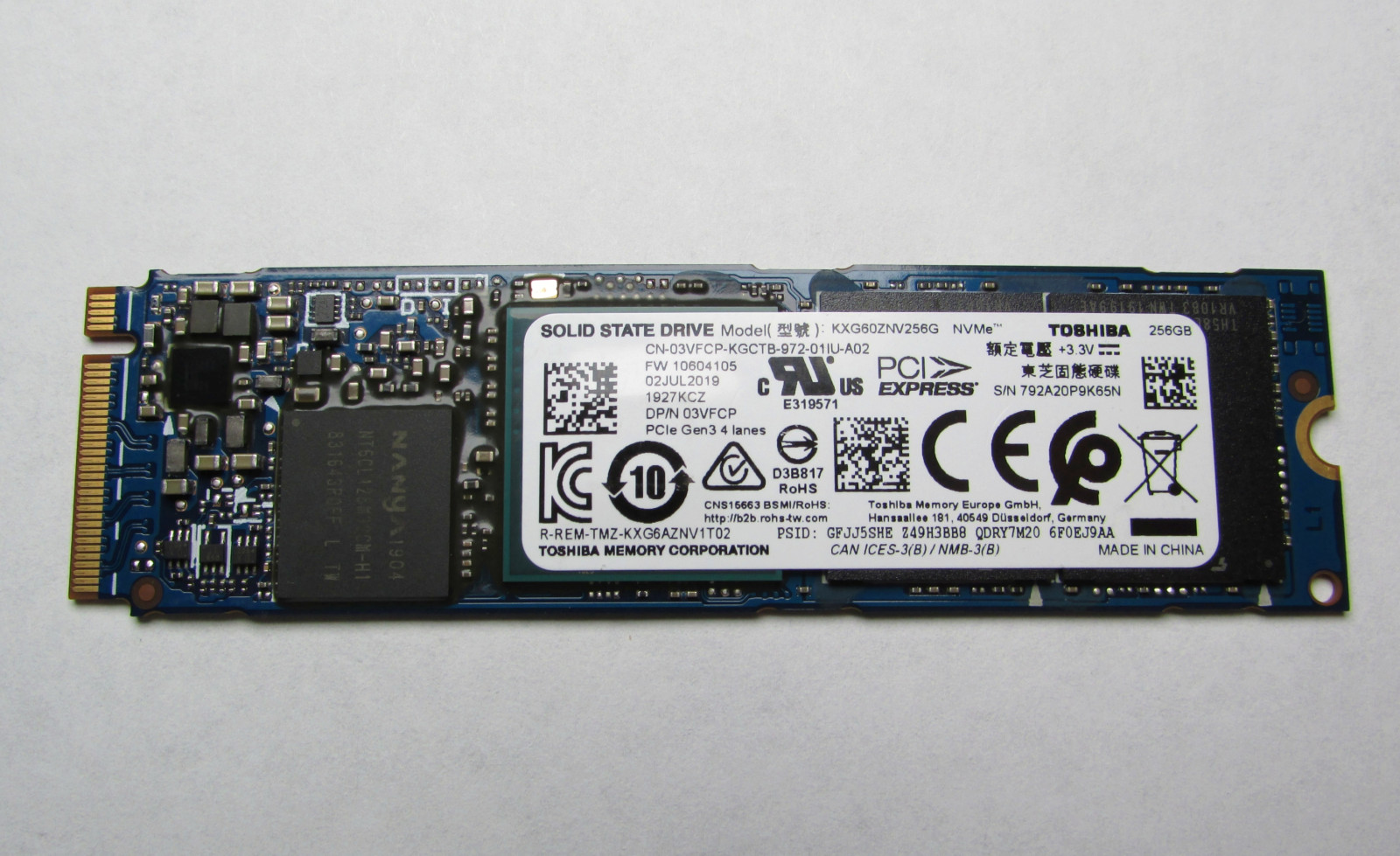 256GB NVME Toshiba M.2 SSD KXG60ZNV256G Drive