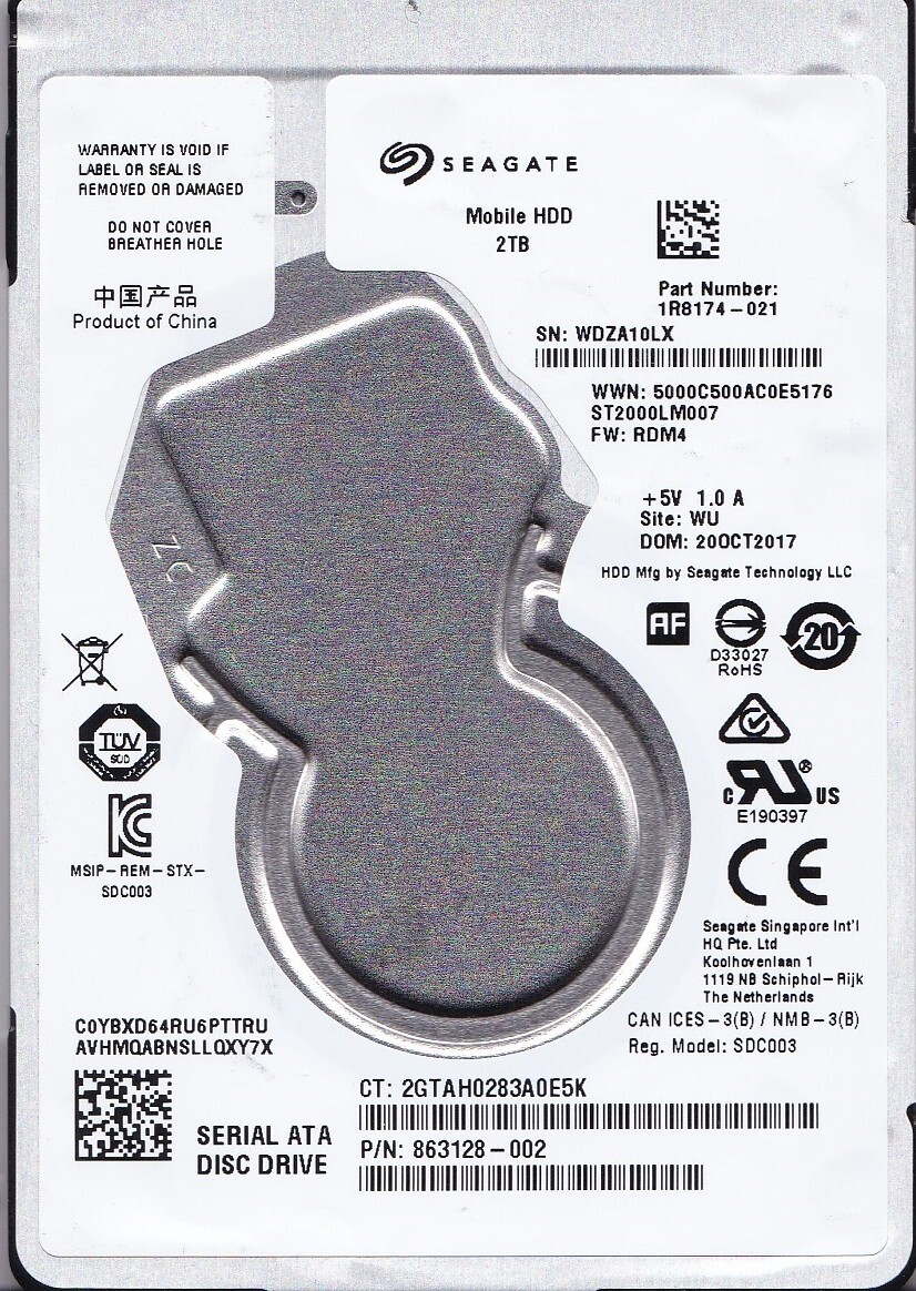  ST2000LM007 pn: 1R8174-021 fw: RDM4 sn: WDZ WU 2017 2TB SATA 2.5" SEAGATE
