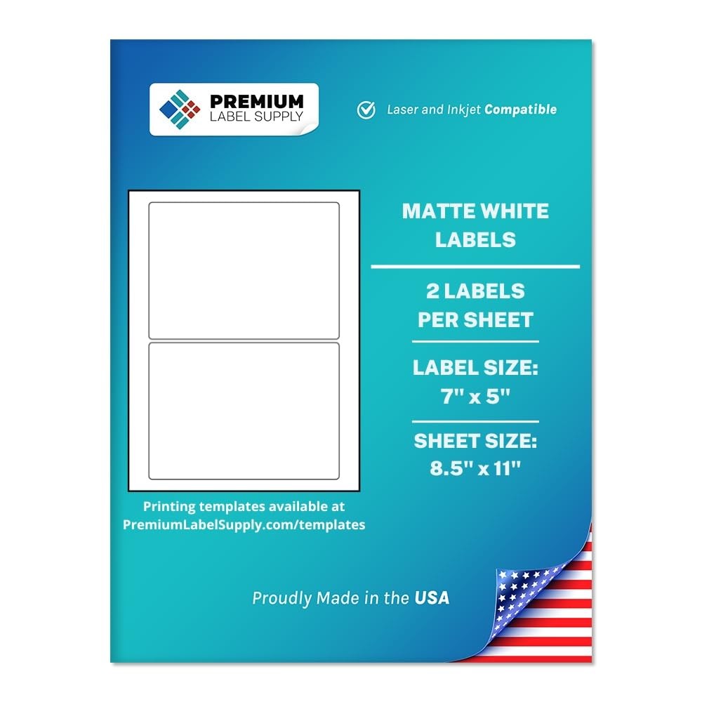 Premium Label Supply White Shipping Labels 7"x5" - Laser/Inkjet Compatible 200 P