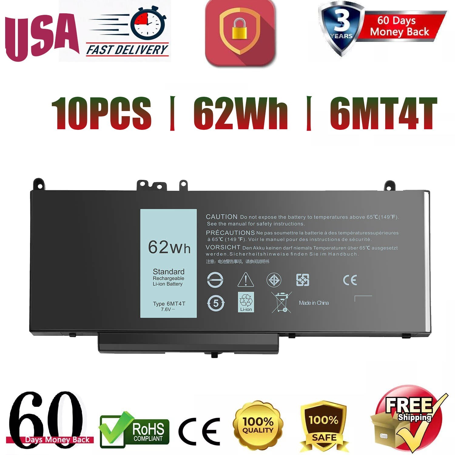 Lot 10 *6MT4T BATTERY FOR DELL Latitude E5470 E5570 Precision 3510 79VRK US 7.6V