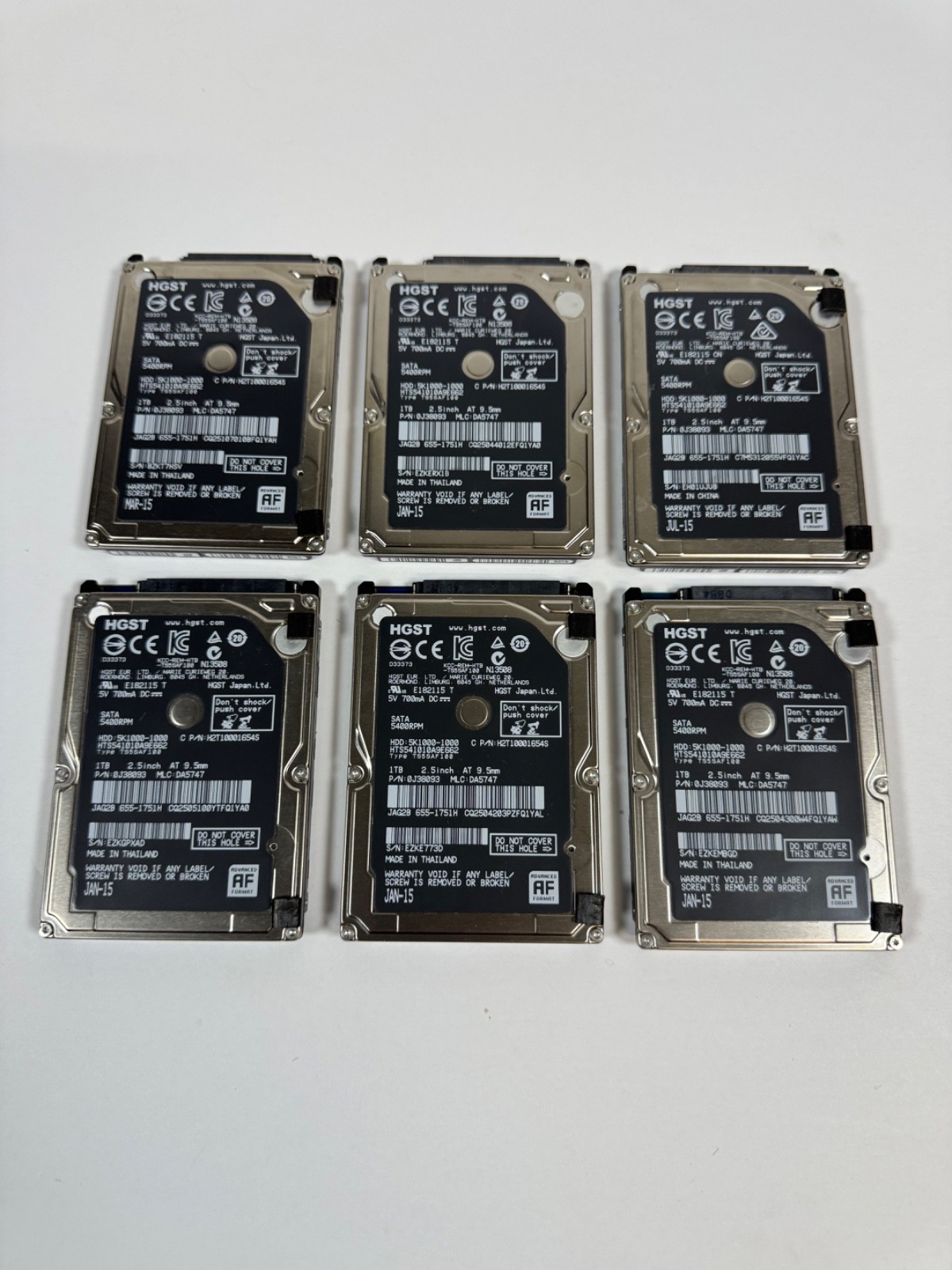 Lot of 6 HGST 1TB 2.5" SATA HDD 5400RPM HTS541010A9E662 Apple 6TB total