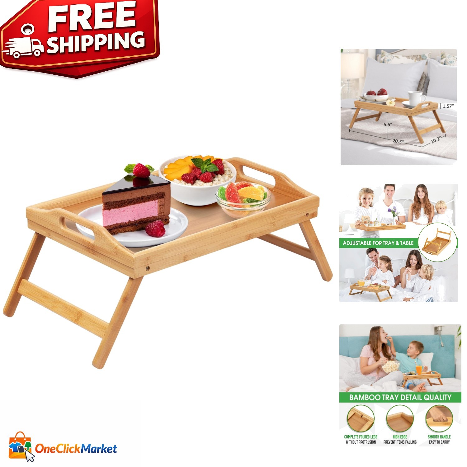 Portable Bamboo Bed Tray with Folding Legs - Perfect for Breakfast & More