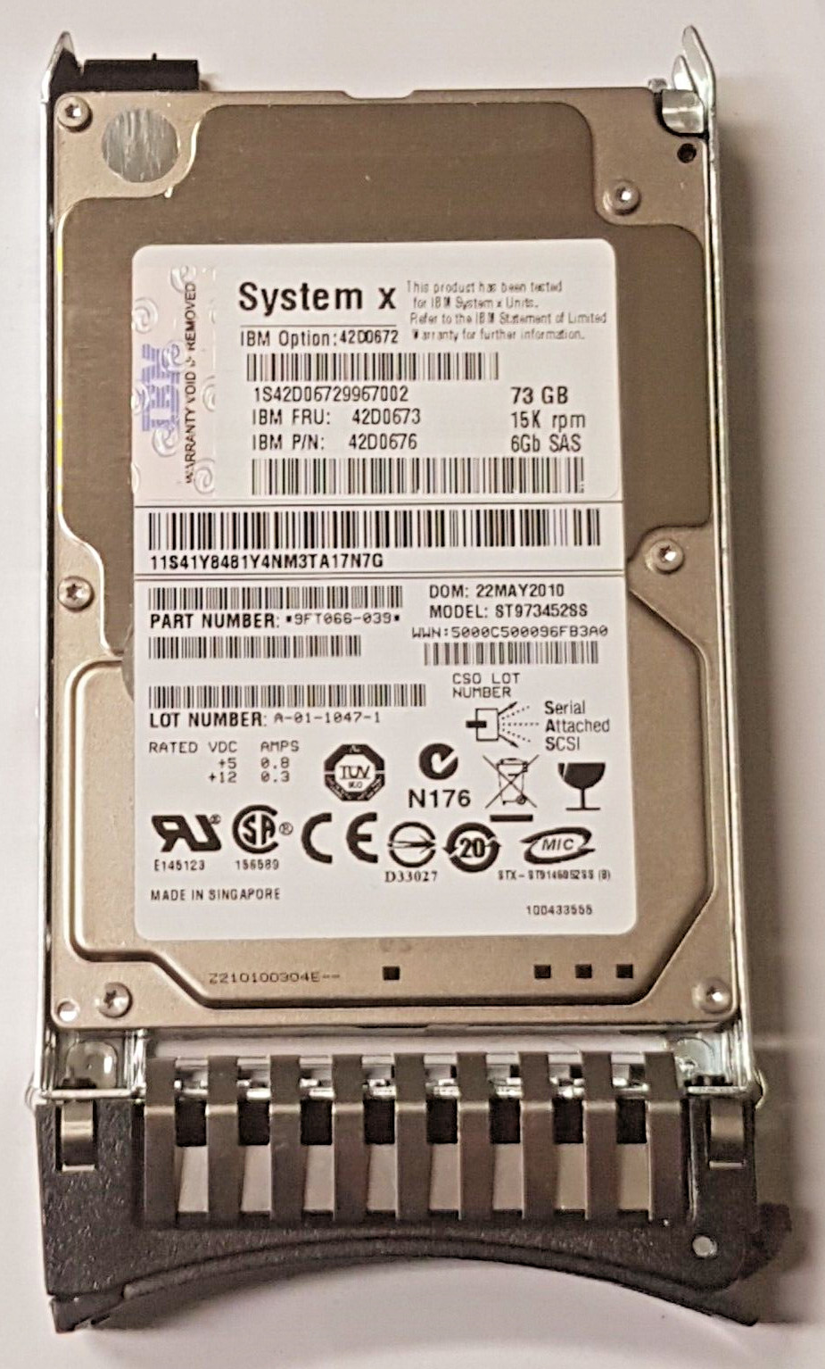 73GB SAS IBM System x 42D0672 ST973452SS 15K 16MB HDD 2.5" Hard Drive + caddy