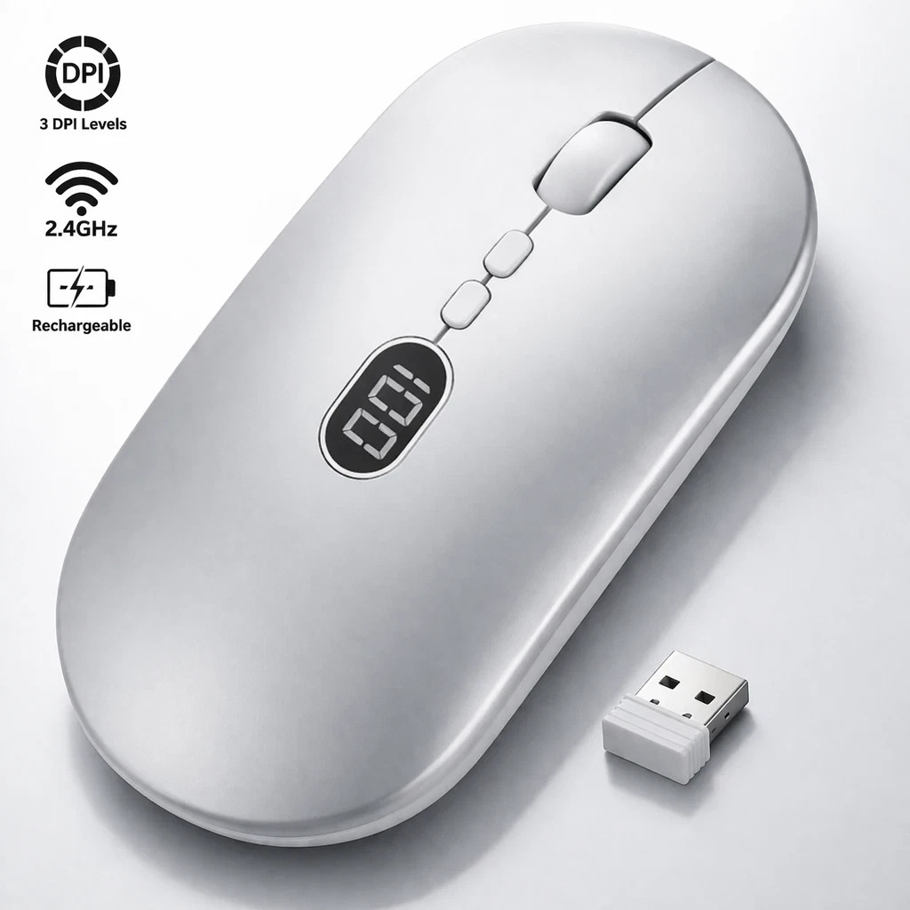 2.4Ghz Wireless Ultra Slim USB Rechargeable Cordless Optical Mouse for PC Laptop