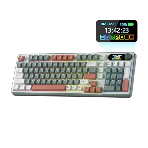RK ROYAL KLUDGE MECHANICAL KEYBOARD W/SMART DISPLAY & KNOB - CLAY-GREEN