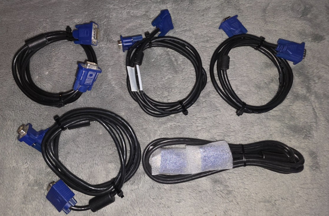 VGA Monitor Cable 15-Pin Male to Male 3ft Lot of 5 Open Box
