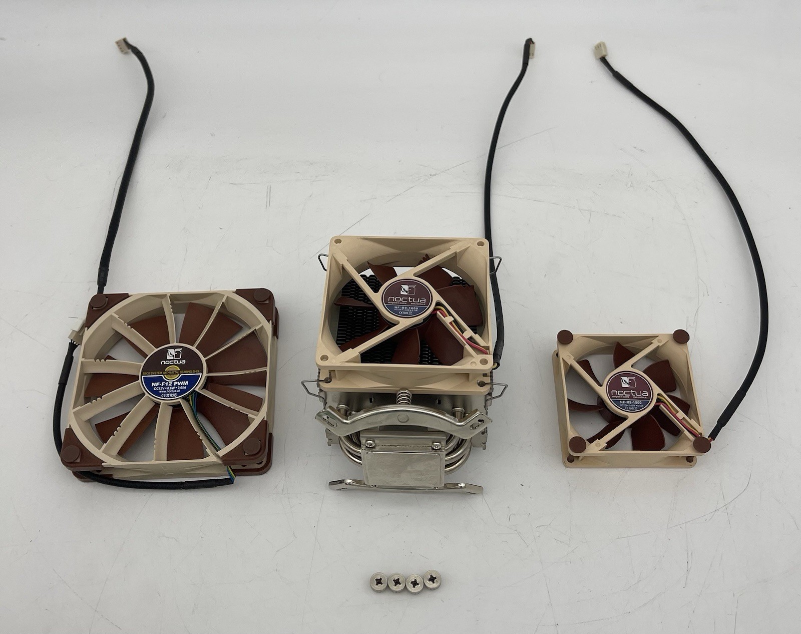 Lot of 3 Noctua Fans NF-R8-1800, NF-B9-1600, and NF-F12 PWM with 4 screws/bolts