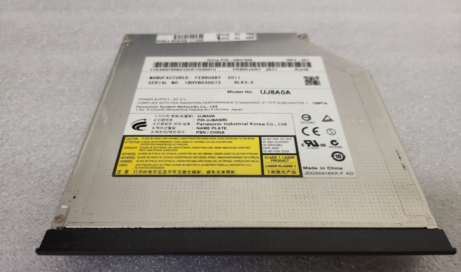DVD Burner UJ8A0A 45N7508 75Y5177 + Front Panel from Lenovo ThinkPad L512 L412