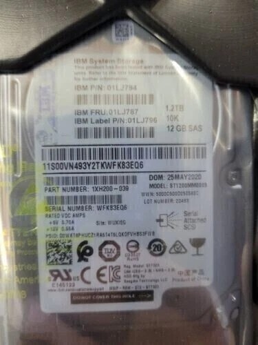 01LJ787 01LJ794 01LJ796 IBM V7000 1.2TB 10K RPM 12Gb/s 2.5" SAS HDD Hard Drive