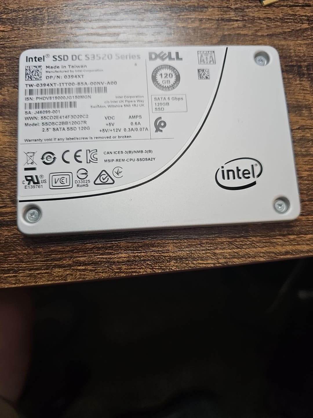 Intel DC S3520 120GB 2.5" SATA SSD SSDSC2BB120G7R Dell 0394XT Tested