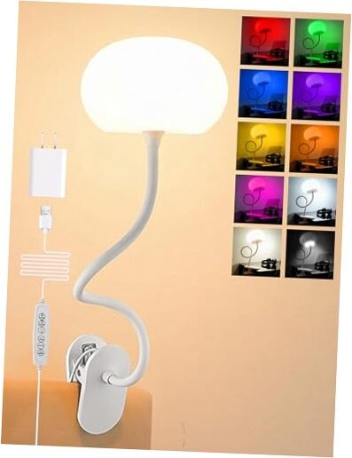 Clip on Light,10 Colors RGB & Warm Cute Desk Lamp with Clamp, 10 White