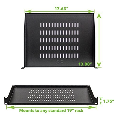 NavePoint 1U Cantilever Server Shelf 19 Inch Rack Mount Vented Black 14 Inch Dee