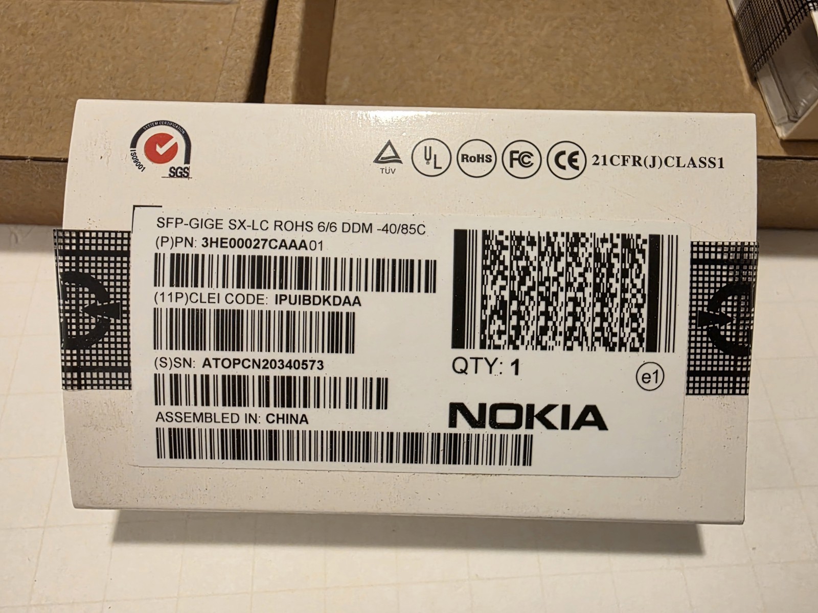 NOKIA SFP-GIGE SX-LC, 3HE00027CA, Duplex MM 1Gbps,  NEW OPEN BOX
