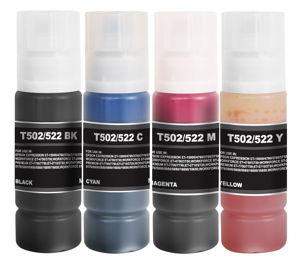 4-Pack Refill Ink Bottle for Epson 502 ET-4760 ET-2760 ET-2750 ET-3760 ET-2850