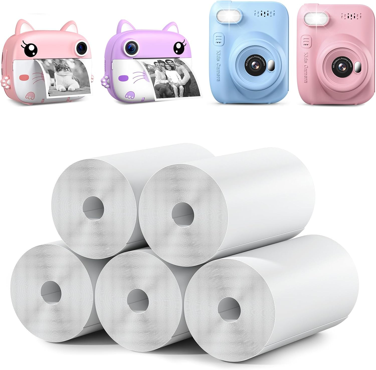 Kids Instant Camera Refill Print Paper-5 Rolls for Kids Instant Print Camera,HD