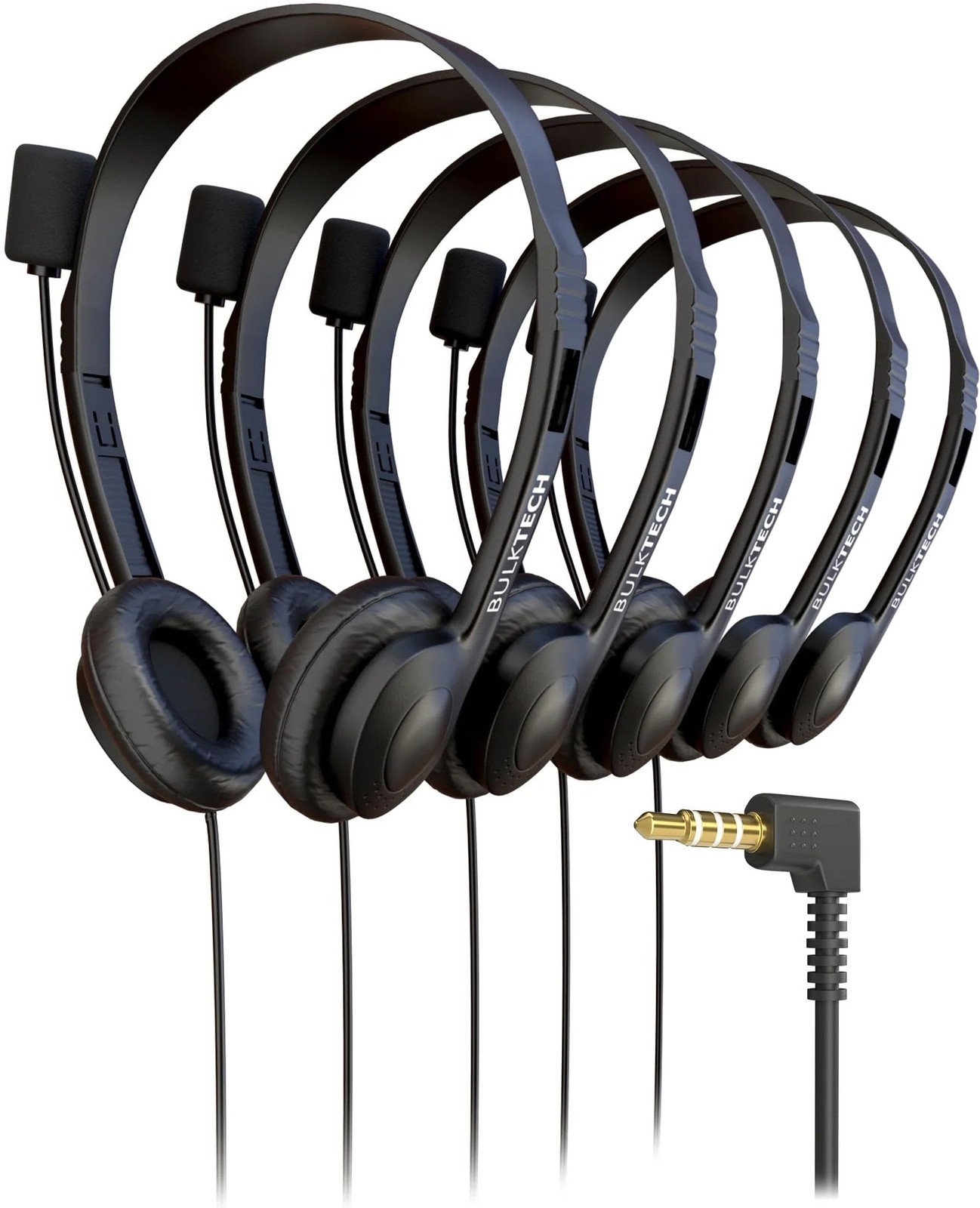 5 Pack Bulk Wired On-Ear Leather Headsets with Boom Microphone and 3.5mm Conn...