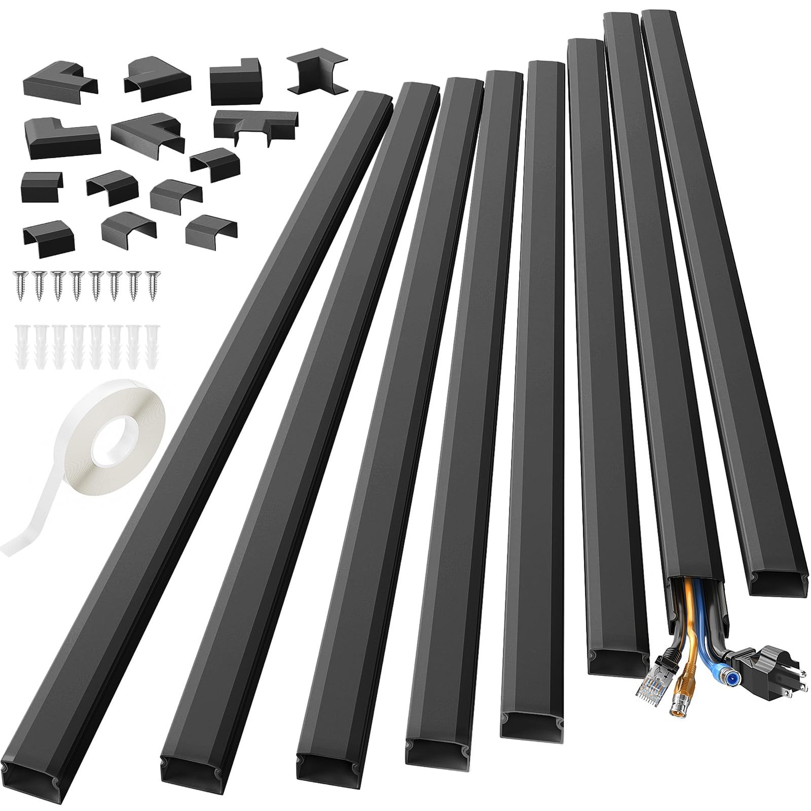 Yecaye 125in Cord Hider, Large Covers for Wires on 125*1.18*0.6in, Black 