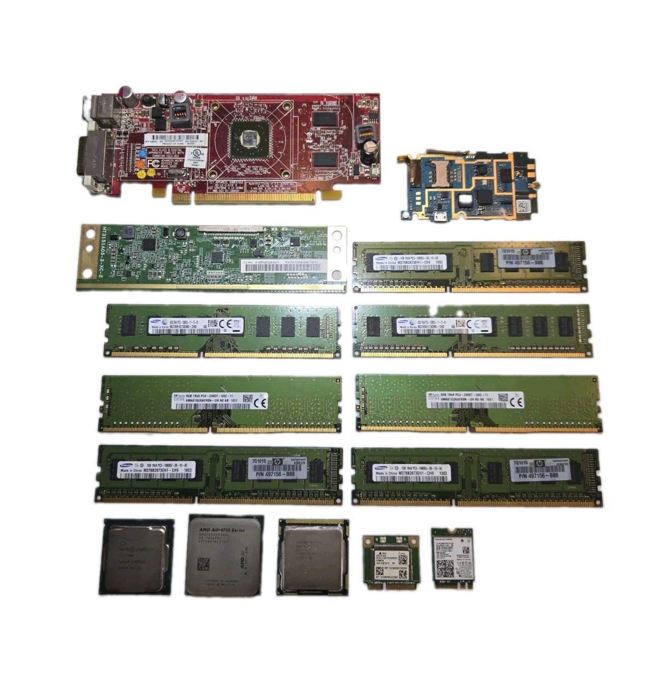Lot of 15 PC Computer Parts Intel i7-7700 AMD A10-6700 RAM DDR3 DDR4 GPU WiFi
