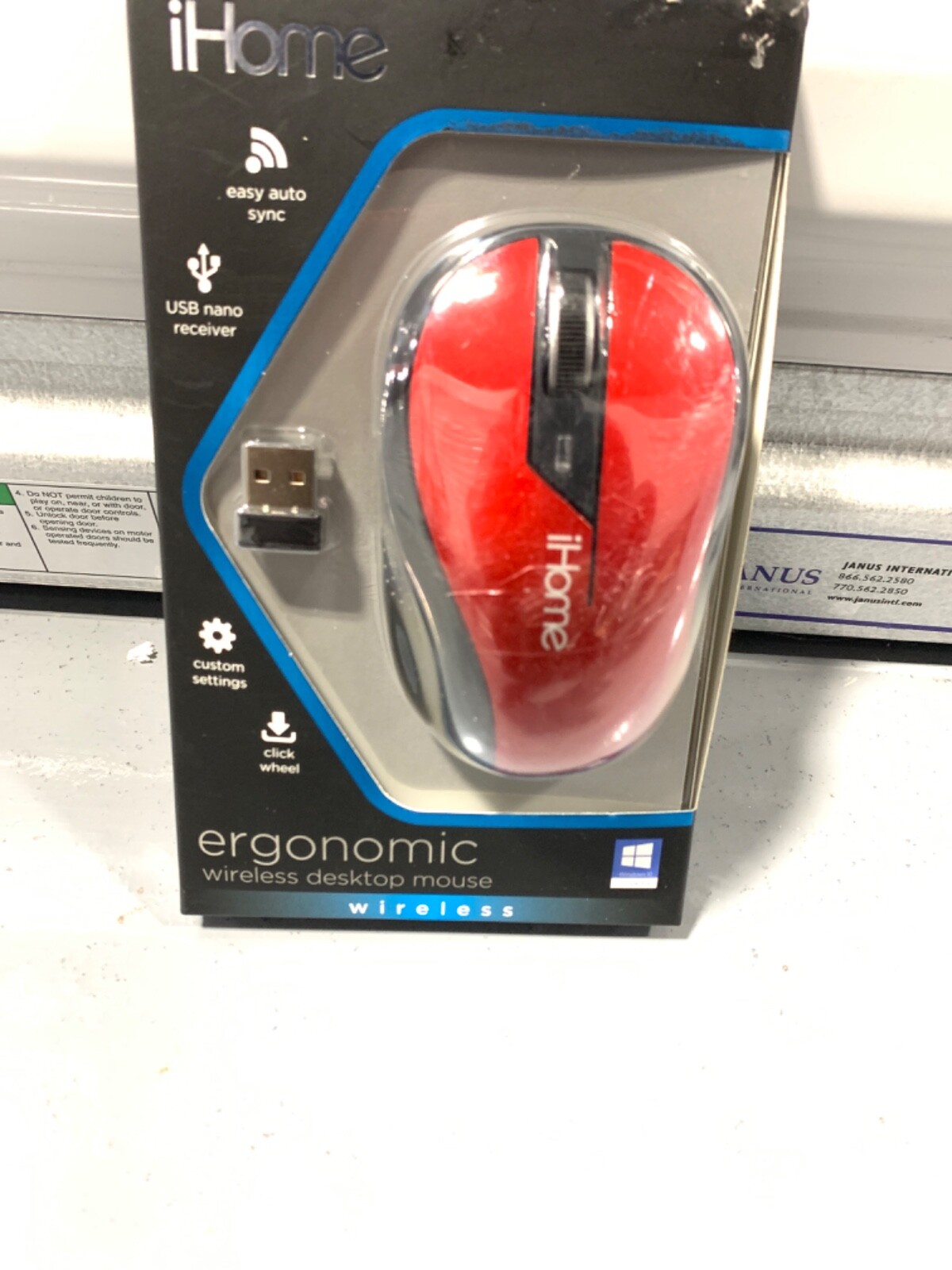 iHome Ergonomic Desktop Mouse Easy Sync, Nano Receiver (IH-M2010R) (Red), *NEW*