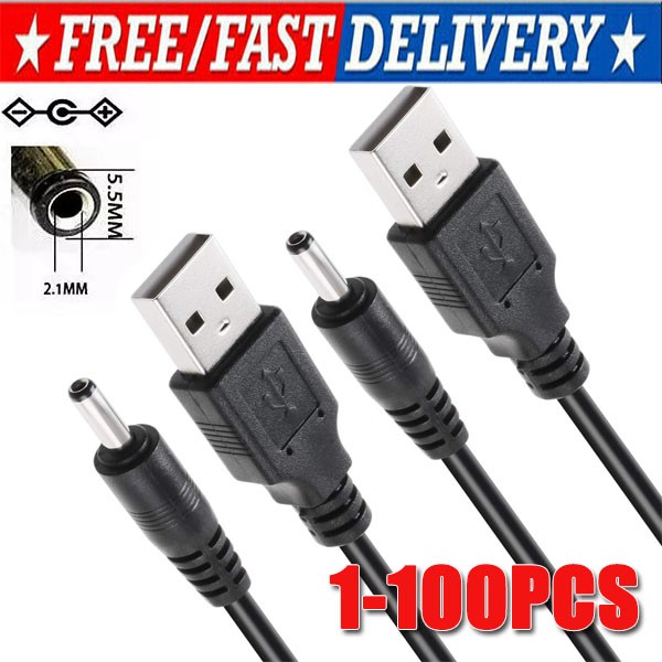50cm/100cm USB to 5.5mm x 2.1mm Male Coaxial Barrel 5V DC Power Cable LOT