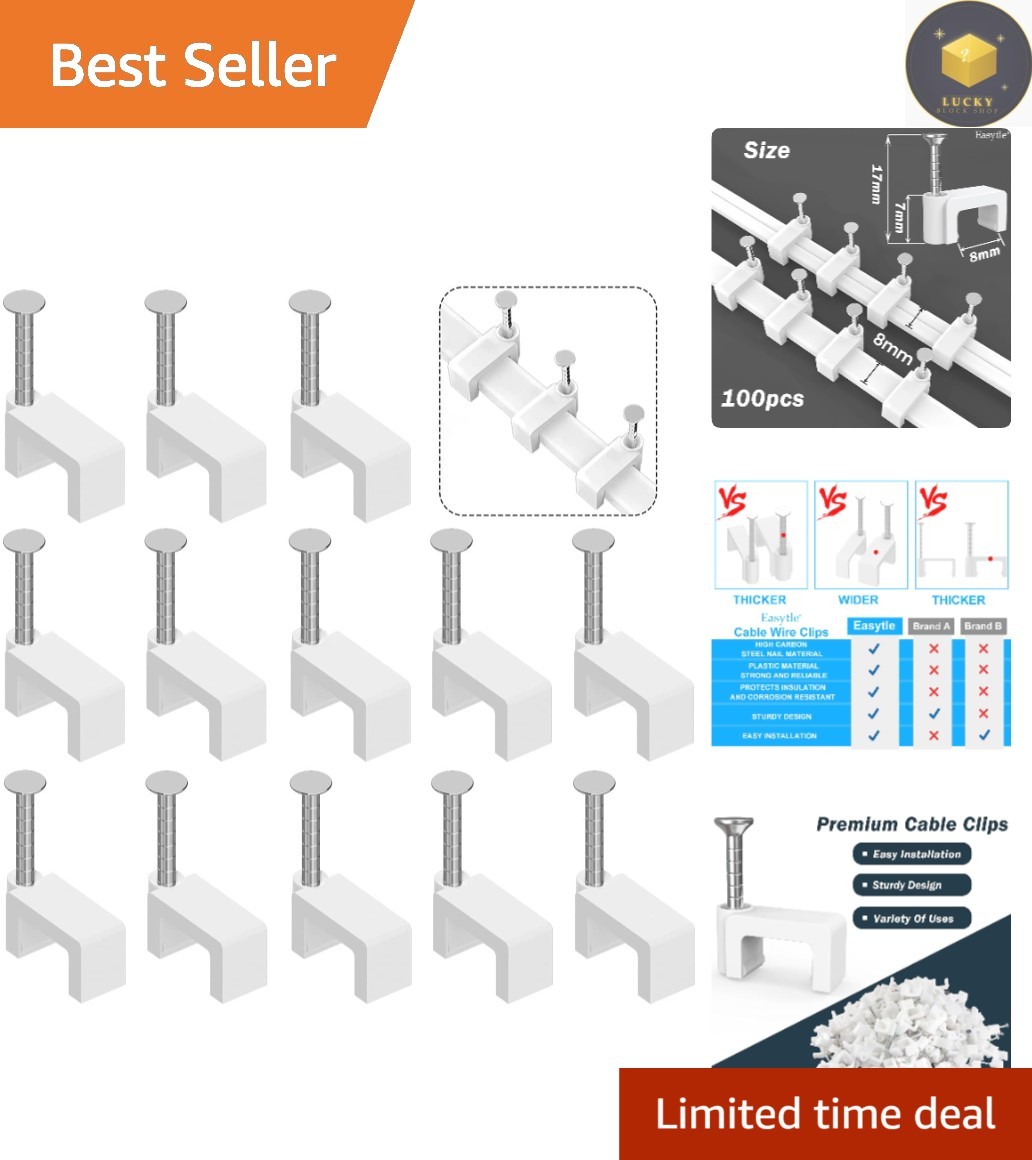 Ultimate 100 Pcs Nail-in Cable Clips for All Cords - 8mm Flat, Strong & Reliable