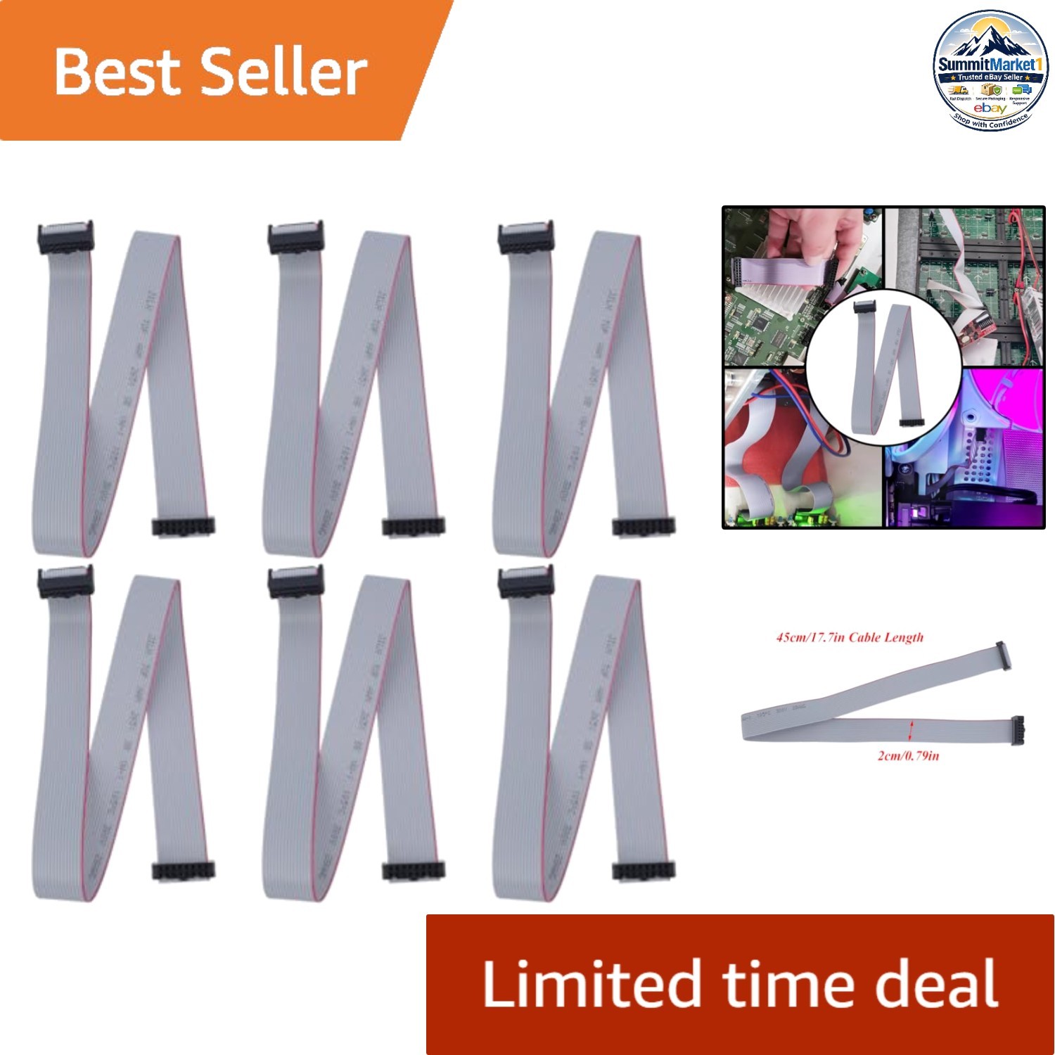 16 Pin IDC Ribbon Cable 16P-45CM Grey 6 Pieces 45cm 2.54mm Female Sockets