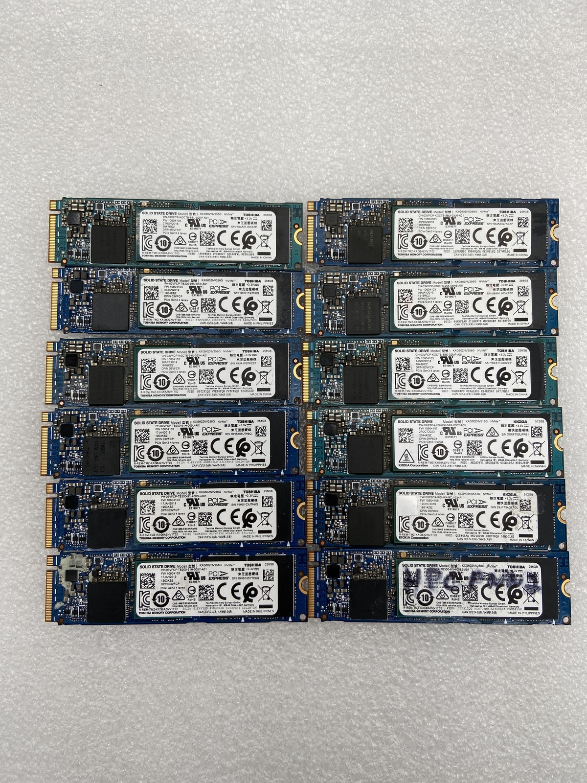 Toshiba KIOXIA 256GB NVMe PCI 2280 M.2 SSD KXG60ZNV256G - Lot of 12