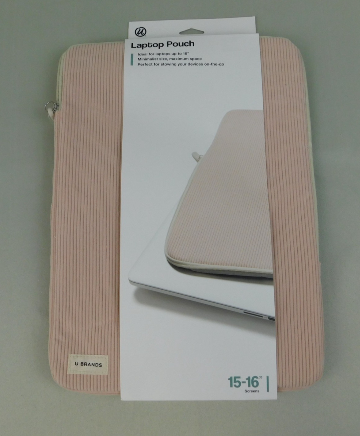 U Brands Corduroy Laptop Tablet Pouch 15x10.5 Zip Closure Dusty Rose Pink