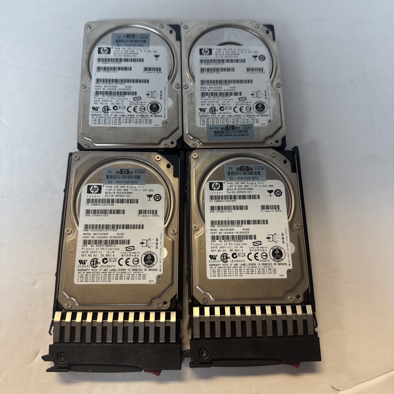 Lot of 4 HP 36GB 10K RPM SAS Single Port HDD (395924-001) DG036A9BB6. Tested