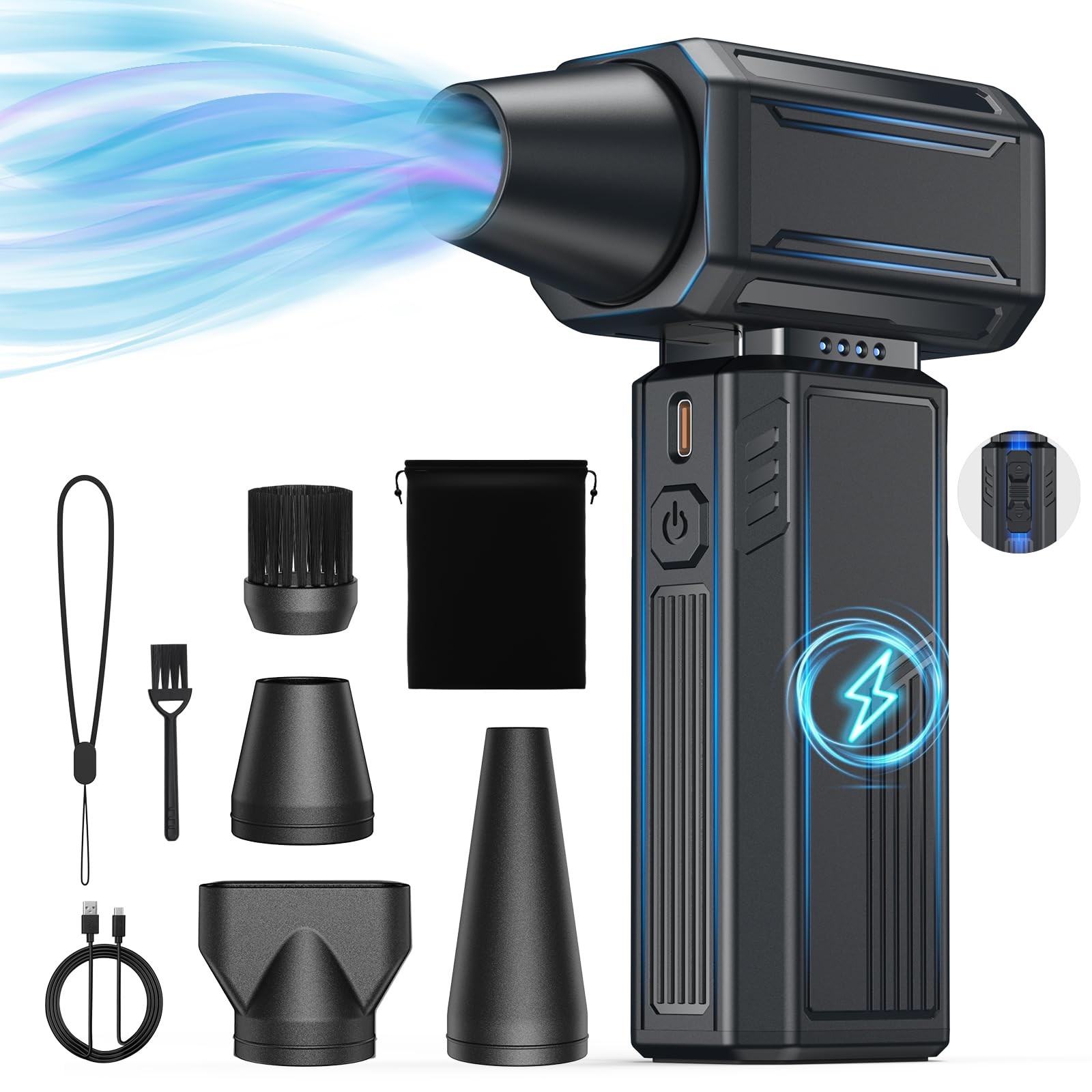 Compressed Air Duster,200000RPM Electric Duster,Stepless Speed Mini Black