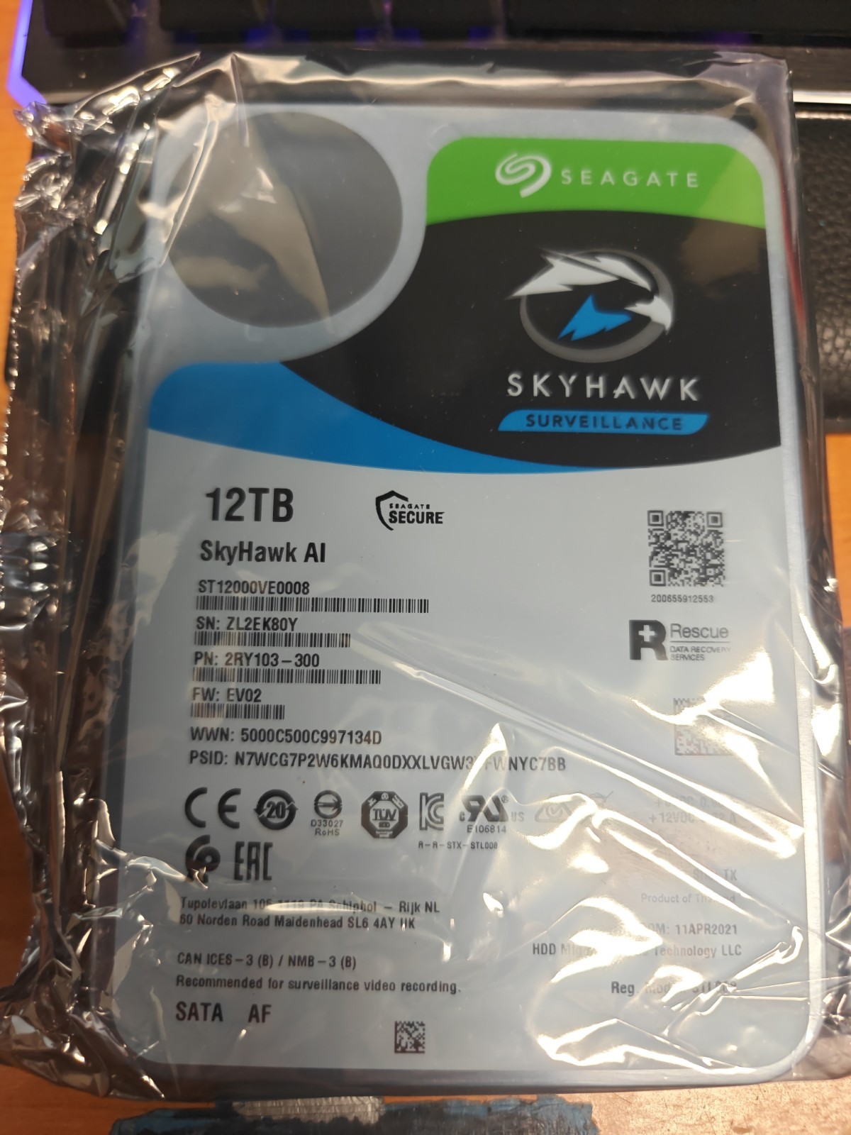 New Seagate ST12000VE0008 SkyHawk AI 12TB 7200RPM SATA 6.0GB/s 256MB 3.5" HDD